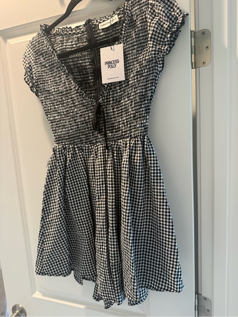Princess Polly Black & White Gingham Smocked Dress